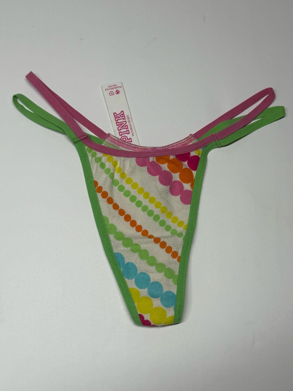 Y2K 2006 PINK Victoria's Secret Multicolor Dot-Print Thong with Double Straps